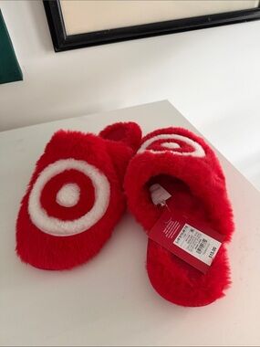 Wondershop at Target Red and White Plush Target Logo Slippers